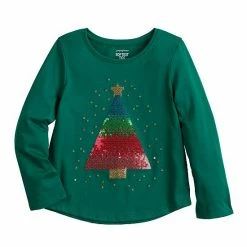 Toddler Girl Jumping Beans® Long Sleeve Shirttail Hem Holiday Graphic Tee Green Tree -Jumping Beans shop unnamed file 1057