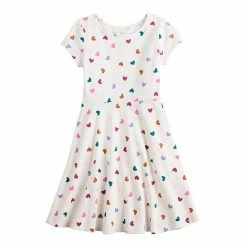 Girls 4-12 Jumping Beans® Short-Sleeve Skater Dress Ivory Heart