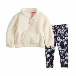 Toddler Girl Jumping Beans® Sherpa Quarter-Zip Pullover & Leggings Set Multi Pink