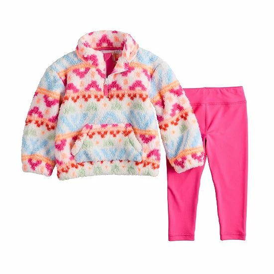 Toddler Girl Jumping Beans® Sherpa Quarter-Zip Pullover & Leggings Set Multi Pink 3 Toddler Girl Jumping Beans® Sherpa Quarter-Zip Pullover & Leggings Set Multi Pink - Image 3