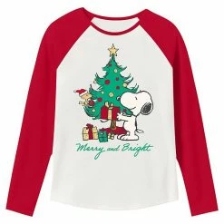 Girls 4-12 Jumping Beans® Peanuts "Merry & Bright" Raglan Sleeve Glitter Graphic Tee