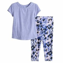 Toddler Girl Jumping BeansĀ® Active Short Sleeve Keyhole Tee & Printed Leggings Set Blue
