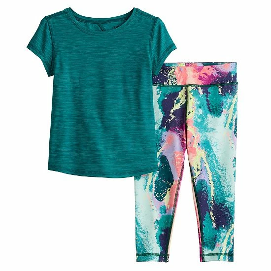Toddler Girl Jumping Beans® Active Short Sleeve Keyhole Tee & Printed Leggings Set Blue 3 Toddler Girl Jumping Beans® Active Short Sleeve Keyhole Tee & Printed Leggings Set Blue - Image 3