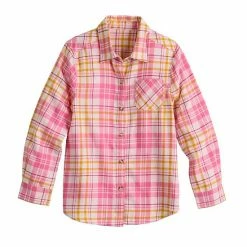Girls 4-12 Jumping Beans® Girlfriend Fit Flannel Button-Down Shirt Pink Plaid -Jumping Beans shop unnamed file 1486
