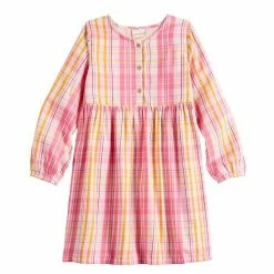 Girls 4-12 Jumping Beans® Tiered Long Sleeve Button-Front Dress Pink Plaid