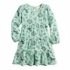 Toddler Girl Jumping Beans® Long Sleeve Tiered Woven Dress Green Unicorn