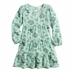 Toddler Girl Jumping Beans® Long Sleeve Tiered Woven Dress Green Unicorn -Jumping Beans shop unnamed file 2252