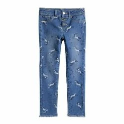Girls 4-12 Jumping Beans® Button Fly Unicorn Print Jeggings With Raw Edge Hem