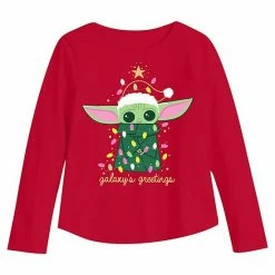 Toddler Girl Jumping Beans® The Mandalorian Grogu Aka Baby Yoda "Galaxy's Greetings" Long Sleeve Holiday Tee