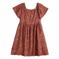 Girls 4-12 Jumping Beans® Flutter Sleeve Printed Dress Floral Rust