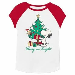 Girls 4-12 Jumping Beans® Peanuts "Merry & Bright" Short Raglan Sleeve Glitter Graphic Tee