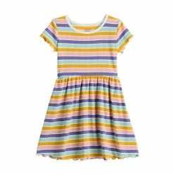 Toddler Girl Jumping Beans® Short Sleeve Ribbed Skater Dress Ditsy Floral Mint