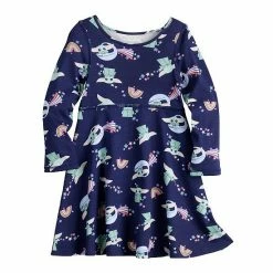 Girls 4-12 Jumping Beans® The Mandalorian Adaptive Sensory Friendly Grogu Aka Baby Yoda Long Sleeve Skater Dress