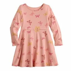 Toddler Girl Jumping Beans® Adaptive Sensory, Easy Dressing, & Abdominal Access Long Sleeve A-Line Dress Pink Butterfly