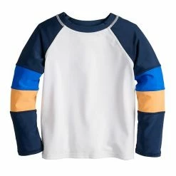 Toddler Boy Jumping BeansĀ® Long Sleeve Rash Guard Swim Shirt White Navy