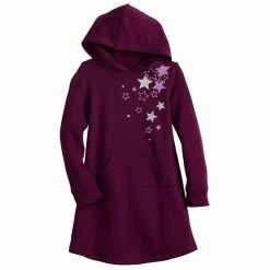 Girl 4-12 Jumping Beans® Hooded Fleece Dress Plum Glitter Stars