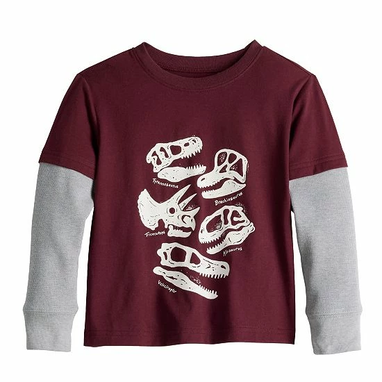 Toddler Boy Jumping Beans® Thermal Sleeve Skater Tee Burgundy Dino Skulls 2 Toddler Boy Jumping Beans® Thermal Sleeve Skater Tee Burgundy Dino Skulls - Image 2