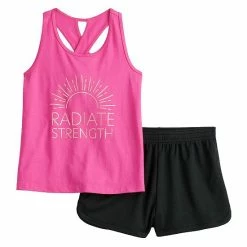 Girls 4-12 Jumping Beans® Active Crisscross Back Tank Top & Mesh Shortie Set Sun Pink Strength