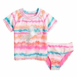 Toddler Girl Jumping Beans® Tie Dye Unicorn 2-Piece Rash Guard Swimsuit