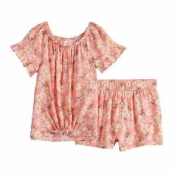 Toddler Girl Jumping Beans® Tie-Front Top & Shorts Set Coral Daisy