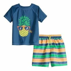 Toddler Boy Jumping BeansĀ® Graphic Rash Guard & Printed Swim Trunks Swim Set Orange Surf Dino