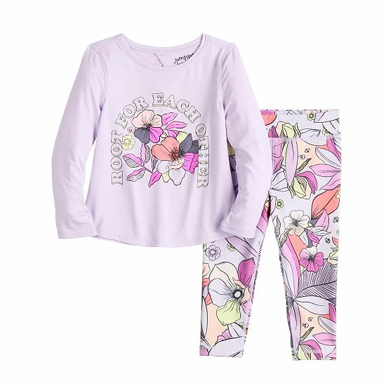 Toddler Girl Jumping Beans® Active Long Sleeve Keyhole Tee & Printed Leggings Set Purple 1 Toddler Girl Jumping Beans® Active Long Sleeve Keyhole Tee & Printed Leggings Set Purple