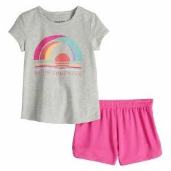 Toddler Girl Jumping BeansĀ® Active Graphic Tee & Mesh Shorts Set Heather Sunshine Multi