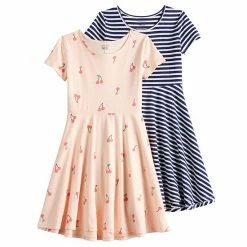 Girls 4-12 Jumping Beans® 2-Pack Skater Dresses Pink And Purple Heart