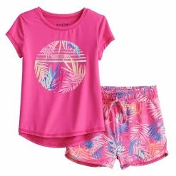 Toddler Girl Jumping Beans® Active Tee & Running Shorts Set Love Teal Tropical