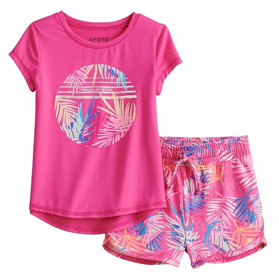 Toddler Girl Jumping Beans® Active Tee & Running Shorts Set Love Teal Tropical 2 Toddler Girl Jumping Beans® Active Tee & Running Shorts Set Love Teal Tropical - Image 2