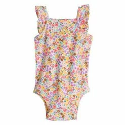 Baby Girl Jumping Beans® Allover Print Ruffle Sleeve Romper Purple Sunshine