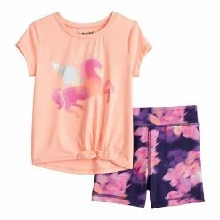Toddler Girl Jumping Beans® Active Tee & Leggings Set Peach Unicorn