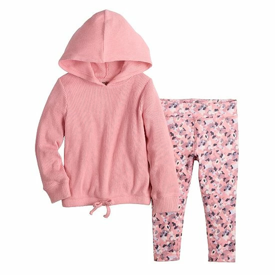 Toddler Girl Jumping Beans® Brushed Ribbed Hoodie & Printed Active Leggings Set Pink 2 Toddler Girl Jumping Beans® Brushed Ribbed Hoodie & Printed Active Leggings Set Pink - Image 2