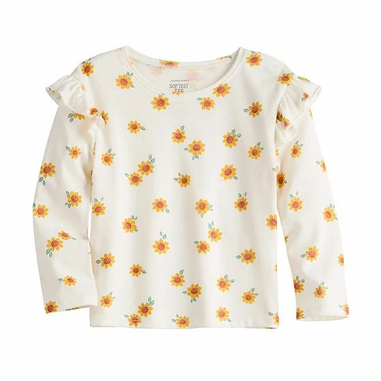 Toddler Girl Jumping Beans® Ruffle Shoulder Long Sleeve Tee Sunflower Ivory 2 Toddler Girl Jumping Beans® Ruffle Shoulder Long Sleeve Tee Sunflower Ivory - Image 2