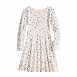 Girls 4-12 Jumping Beans® Printed Long Sleeve Skater Dress Ivory Floral